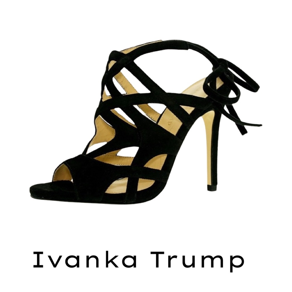 ✨HOST PICK✨ IVANKA TRUMP HEATHER BLACK SUEDE CAGED HIGH HEEL SANDALS - SIZE 8.5